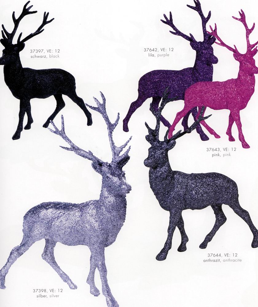 Hirsche Kunststoff mit Deko-Glitter
9 Farben (rot,braun,gold,grÃ¼n,schwarz,lila,pink,silber,anthrazit)